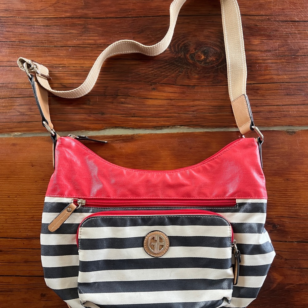 Giani Bernini Red, Black & White Striped Crossbody Bag